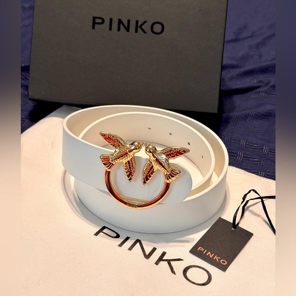 Pinko White Belt with Ornate Gold Birds Buckle